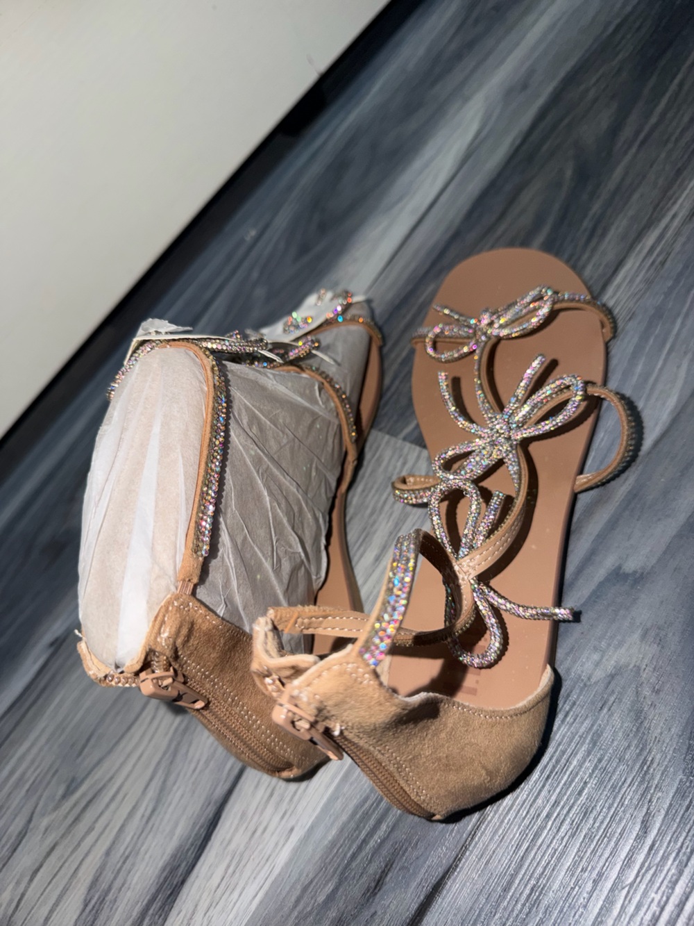 INC International Concepts Nude/Tan Rhinestone Bow Sandals
